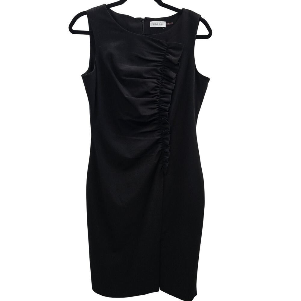 Calvin Klein Black Sleeveless Ruched Sheath Mini Dress